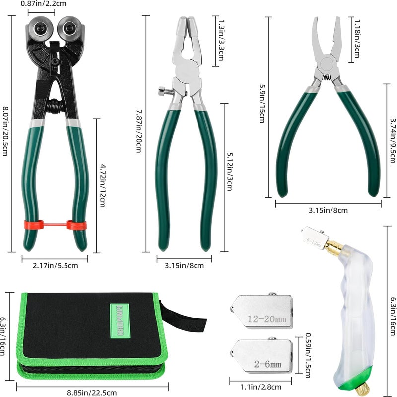 GINWORD 10Pcs Heavy Duty Glass Cutters Tools Kit, Wheeled Glass Tile Nippers Glass Running Breaking Pliers, Breaker Grozer Pliers with Curved Jaws, for Stained Glass, Mosaics, Fusing, Breaking - Image 2